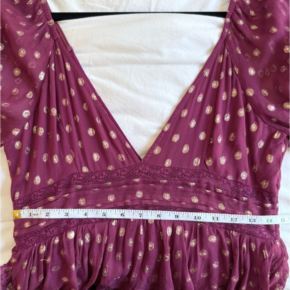 FREE PEOPLE x ROCOCO SAND Emi Burgundy Metallic Long Sleeve Maxi Dress L - Picture 12 of 14